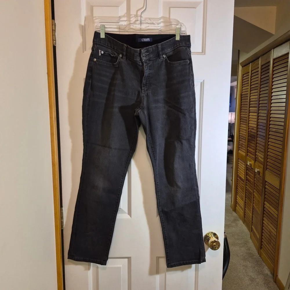 Chaps Womens Straight Leg‎ Jeans Size 8 Faded Black Denim Comfort Waistband